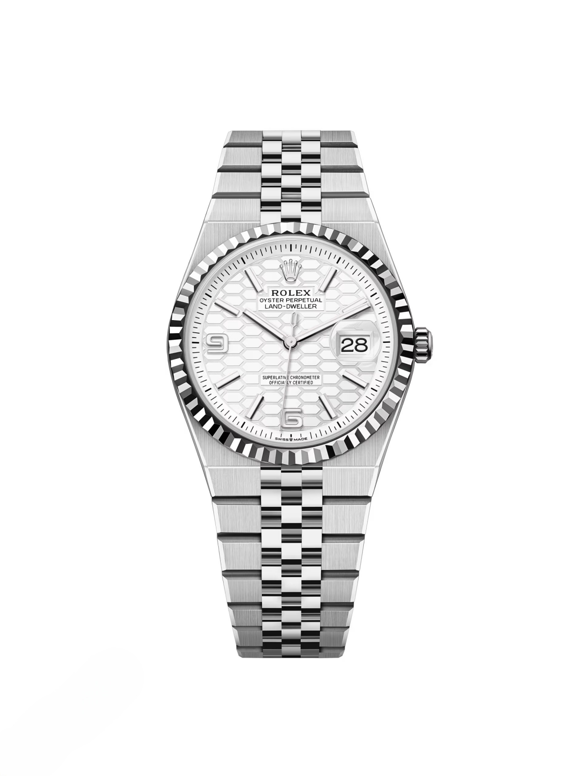 [2026 Mirror Grade]RLX Land-Dweller 127234-0001 White Honeycomb Dial White Rolesor Jubilee Bracelet 36mm