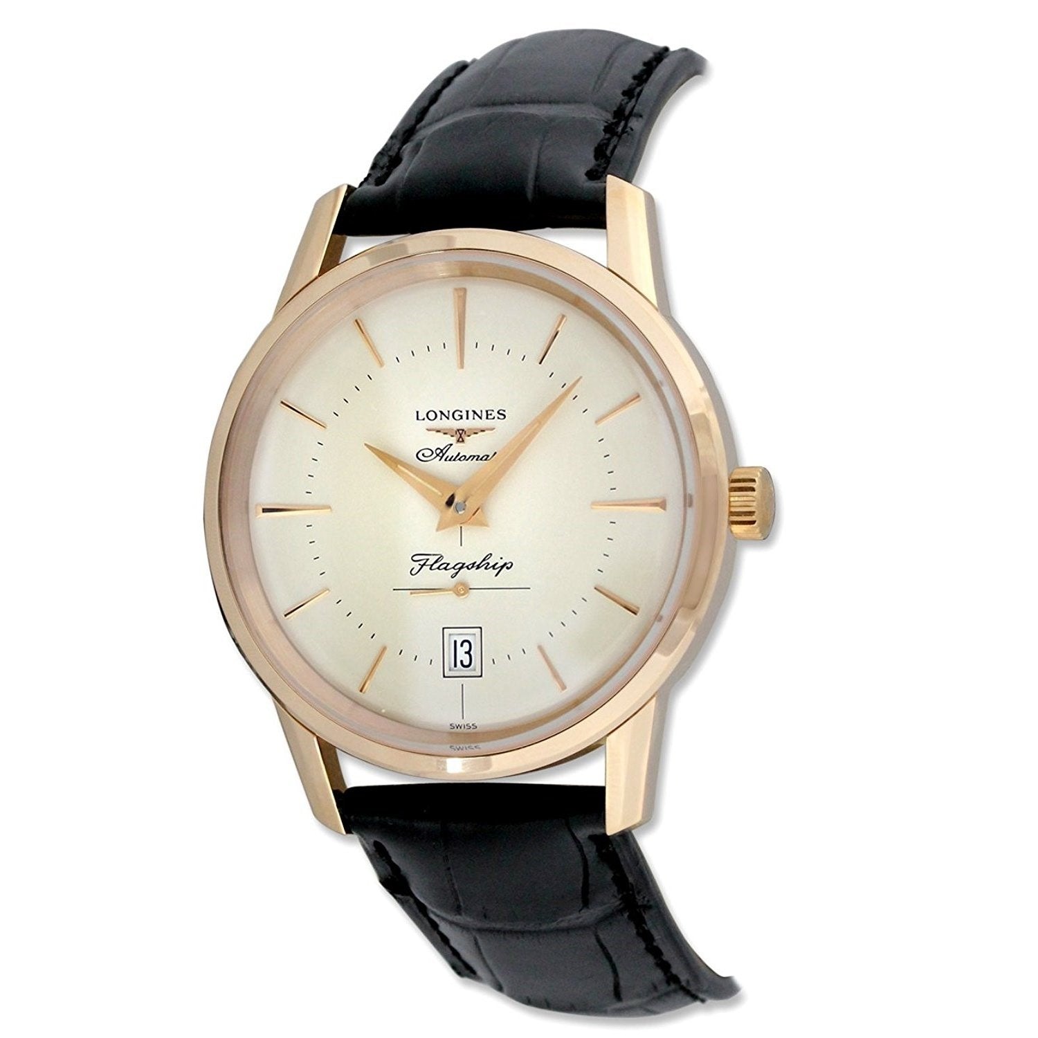 [2026 Mirror Grade]Longines Men's L47958782 18kt Rose Gold Automatic Black Leather Watch
