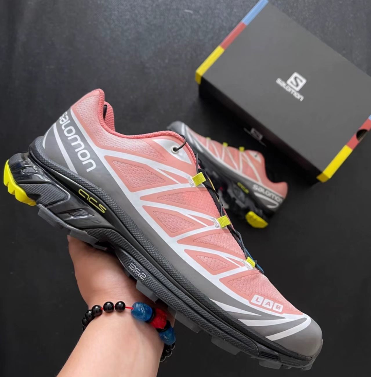 Salomon XT-6 Peach Gray Yellow Hiking Shoes