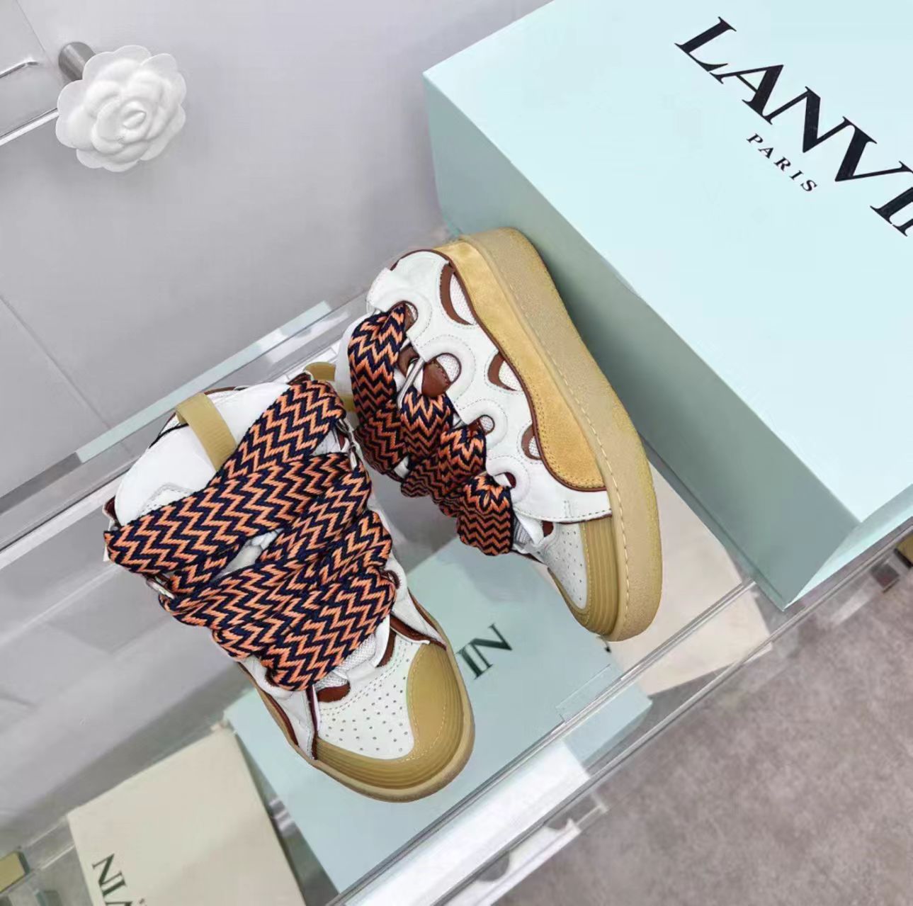 Lanvin Curb Sneakers "White / Mustard Yellow / Tan"