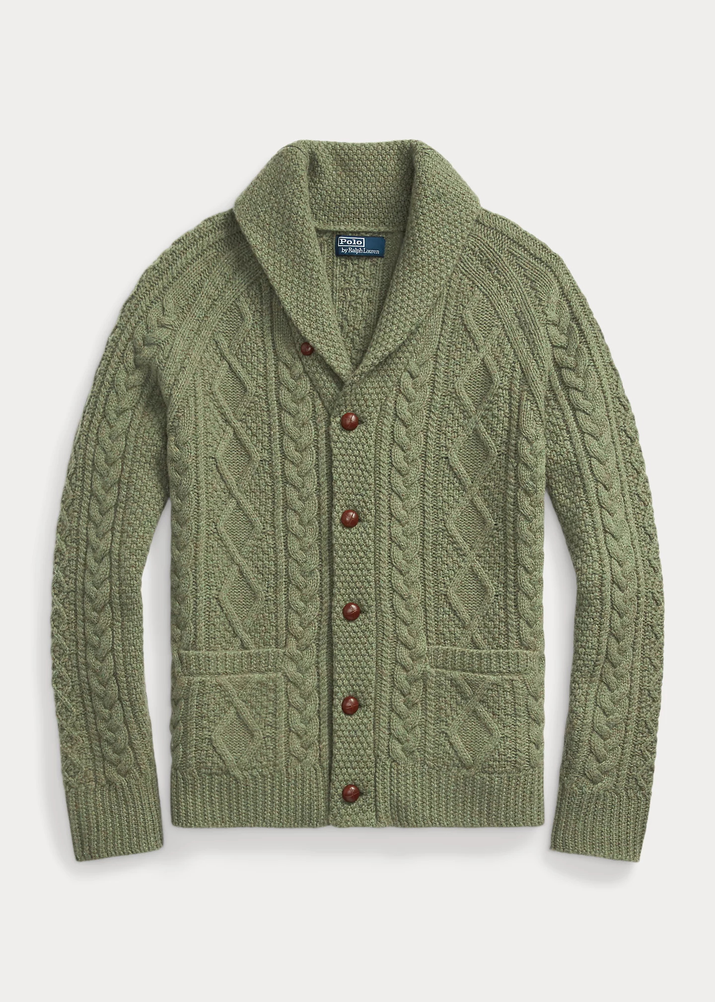 Aran-Knit Wool-Cashmere Shawl Cardigan