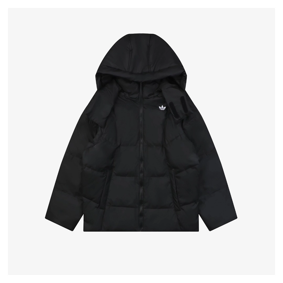 Adidas Originals Trefoil Logo Hooded Down Jacket (Grey/Black)