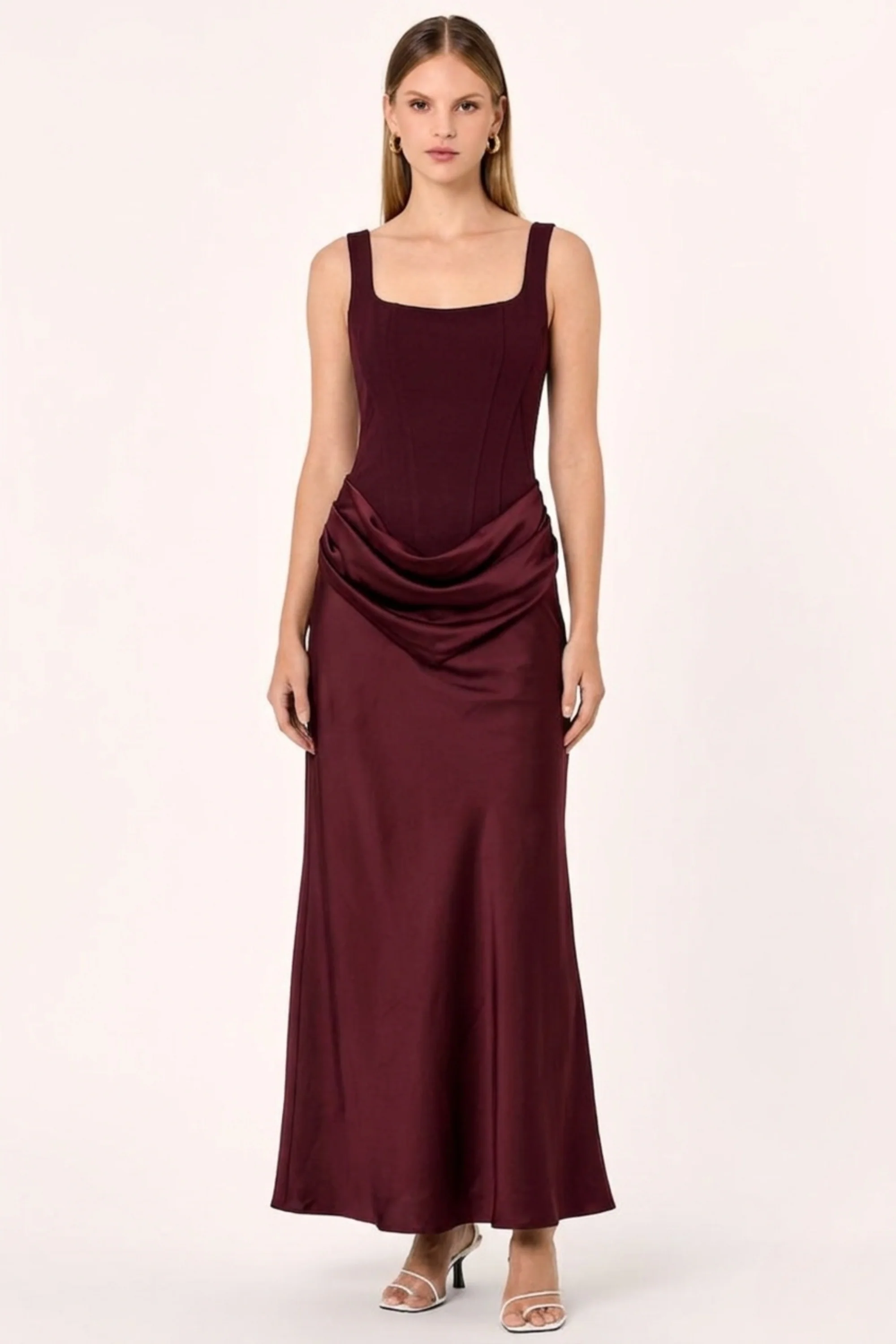 Garnet Maroon Drape Dress