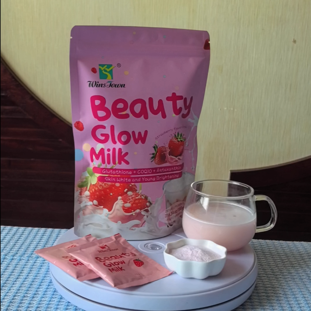 Beauty Glow Milk - Natural Strawberry Flavor Supplement, Contains Reduced L-Glutathione, Hydrolyzed Marine Collagen, Rosehip Extract, CoEnzyme Q10, Astaxanthin, Acai Berry Extract, and L-Carnitine, Concentrated Formula, Supports Easy Absorption, Indi