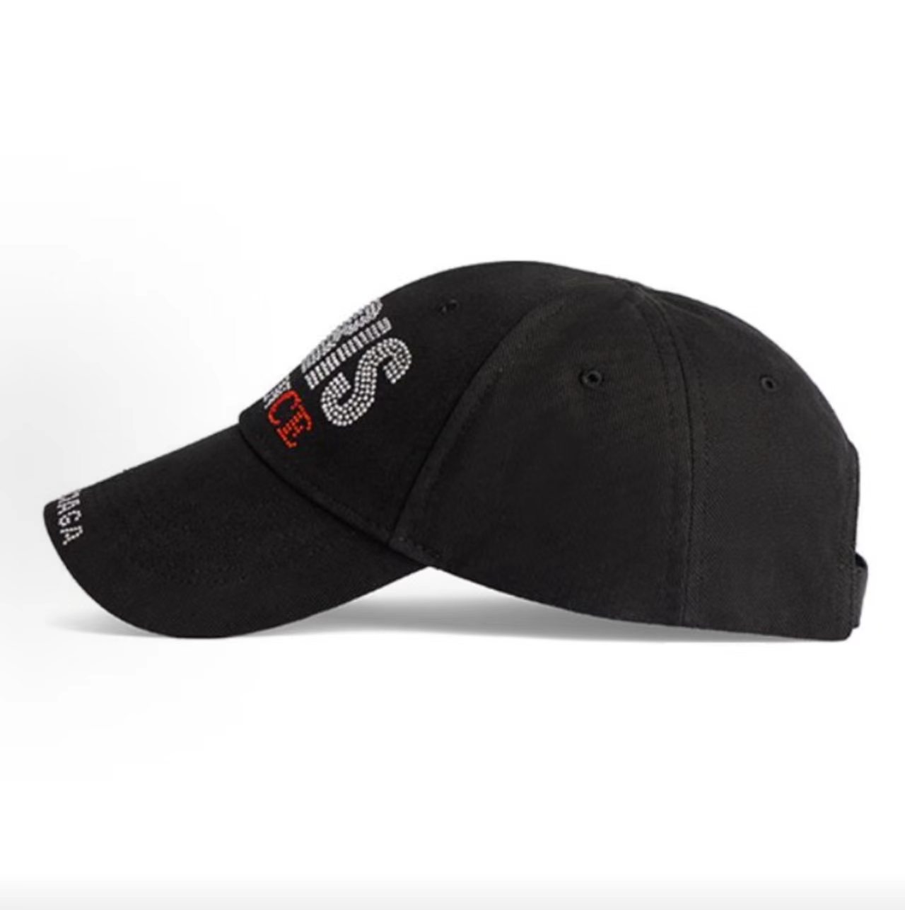 Balenciaga Rhinestone Paris France Black Baseball Cap