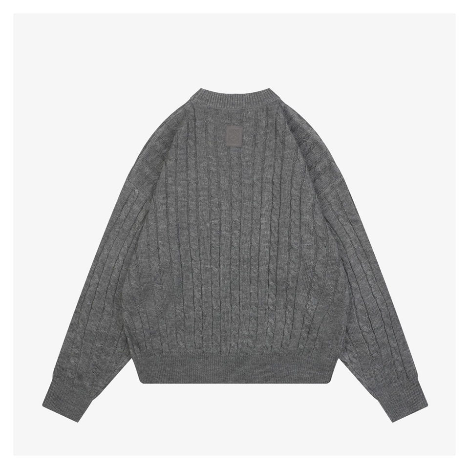 L Cable-Knit Wool Blend Leather Patch Sweater