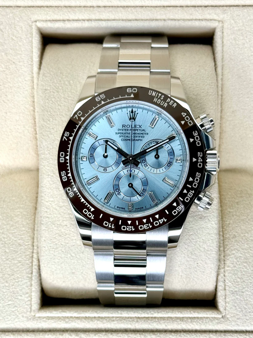 [2026 Mirror Grade]Rolex Daytona 40mm Platinum Ice Blue Diamond Baguette Dial  m116506