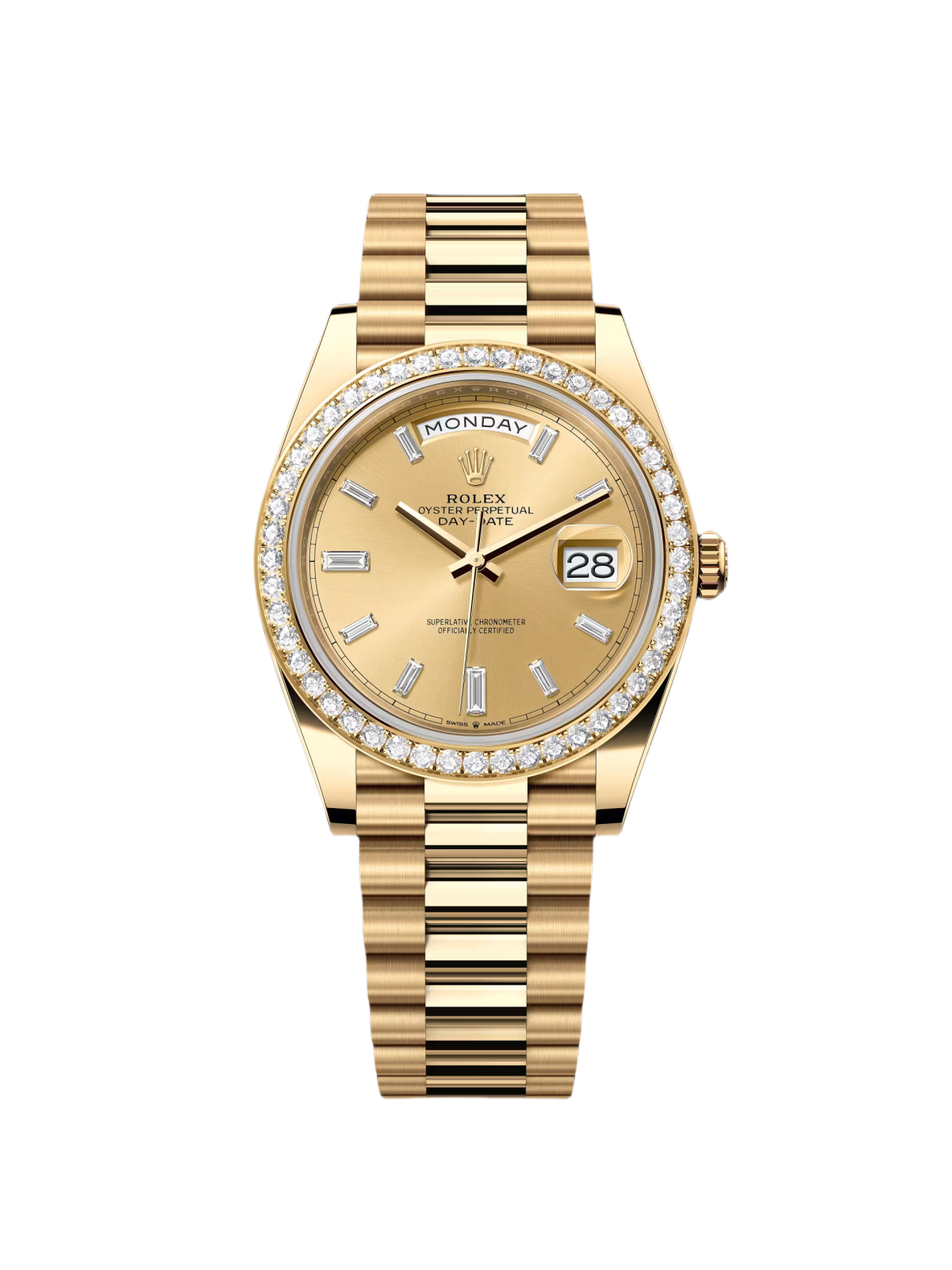 [2026 Mirror Grade]RLX Day-Date 40mm Champagne Diamond Dial and Bezel Yellow Gold President Bracelet 228348RBR-0002