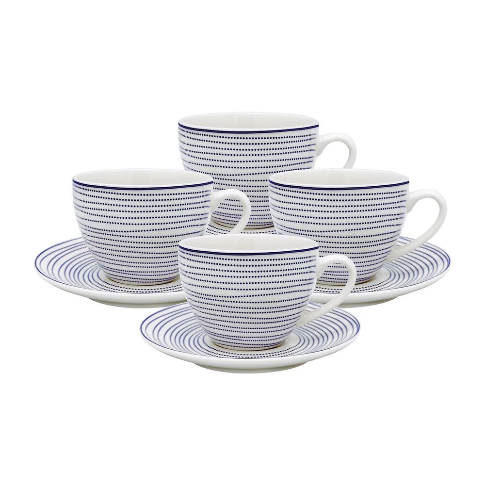 MG HOME Zestaw do kawy z porcelany MG Home Marea, 240 ml, 8 elementów, biało-niebieski