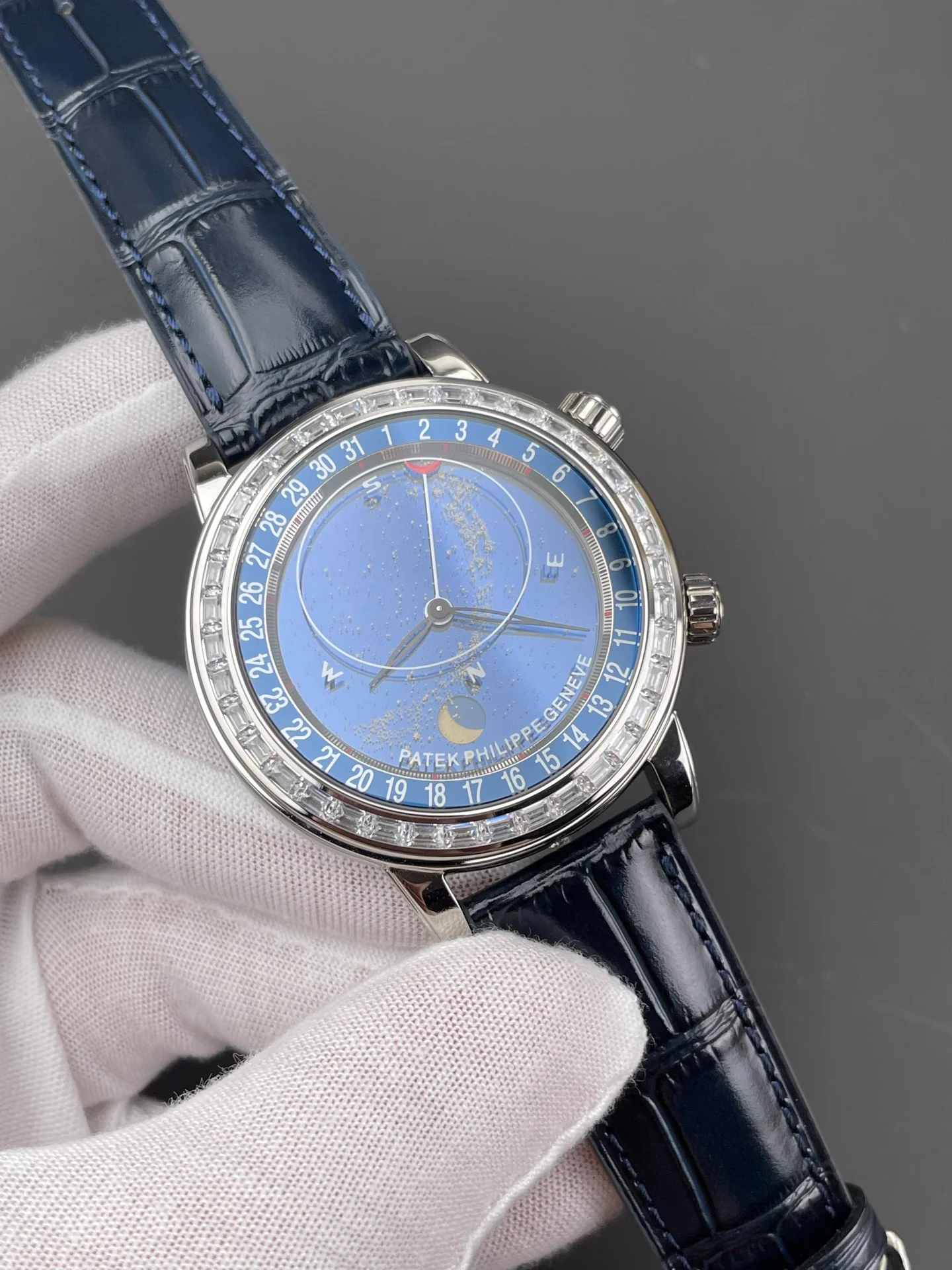 Patek 6102R Starry Sky with Square Diamond Bezel, Blue Dial
