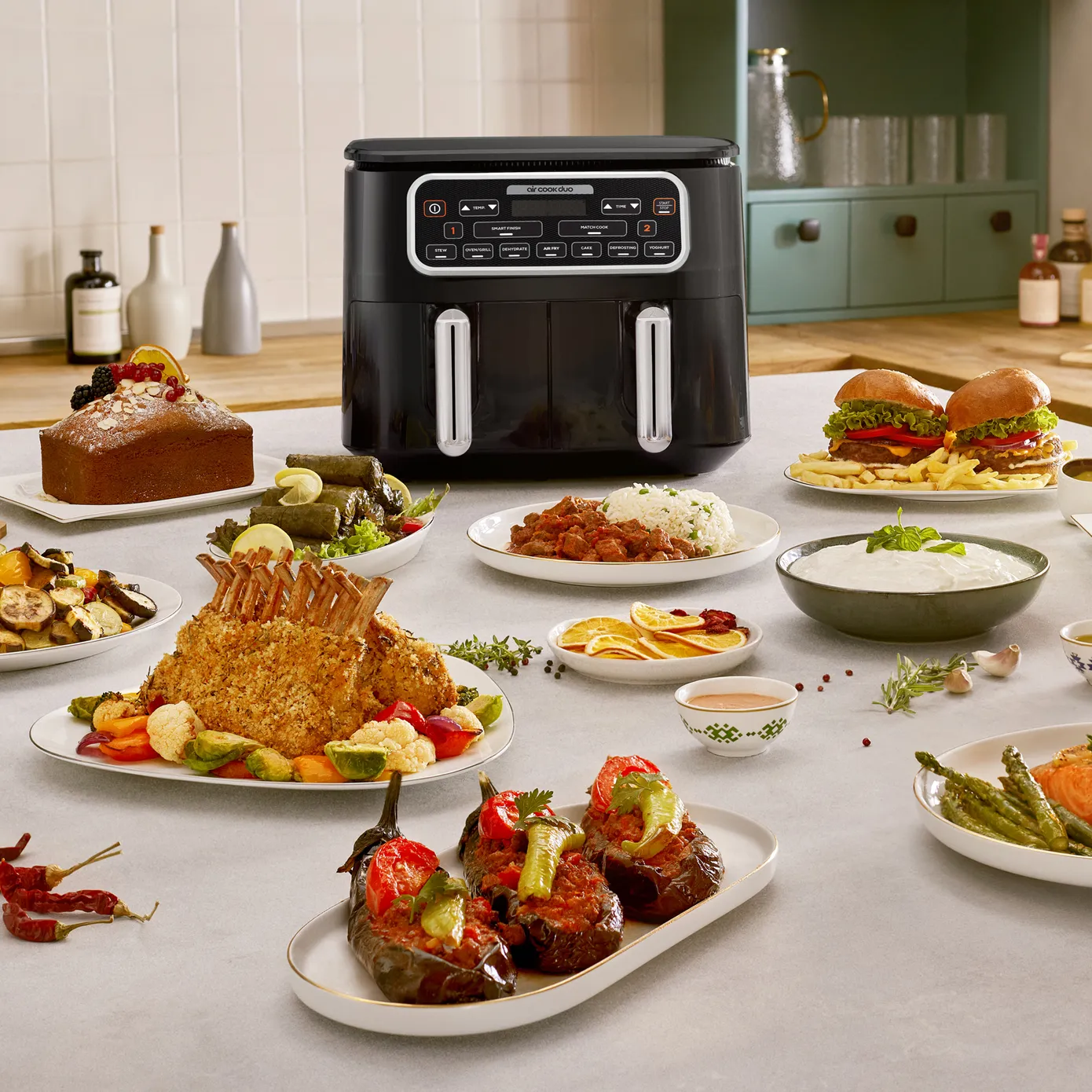 Airfryer Karaca Air Cook Duo Cuisine Maison XXXL, pour 8 personnes, 8 litres, noir chrome