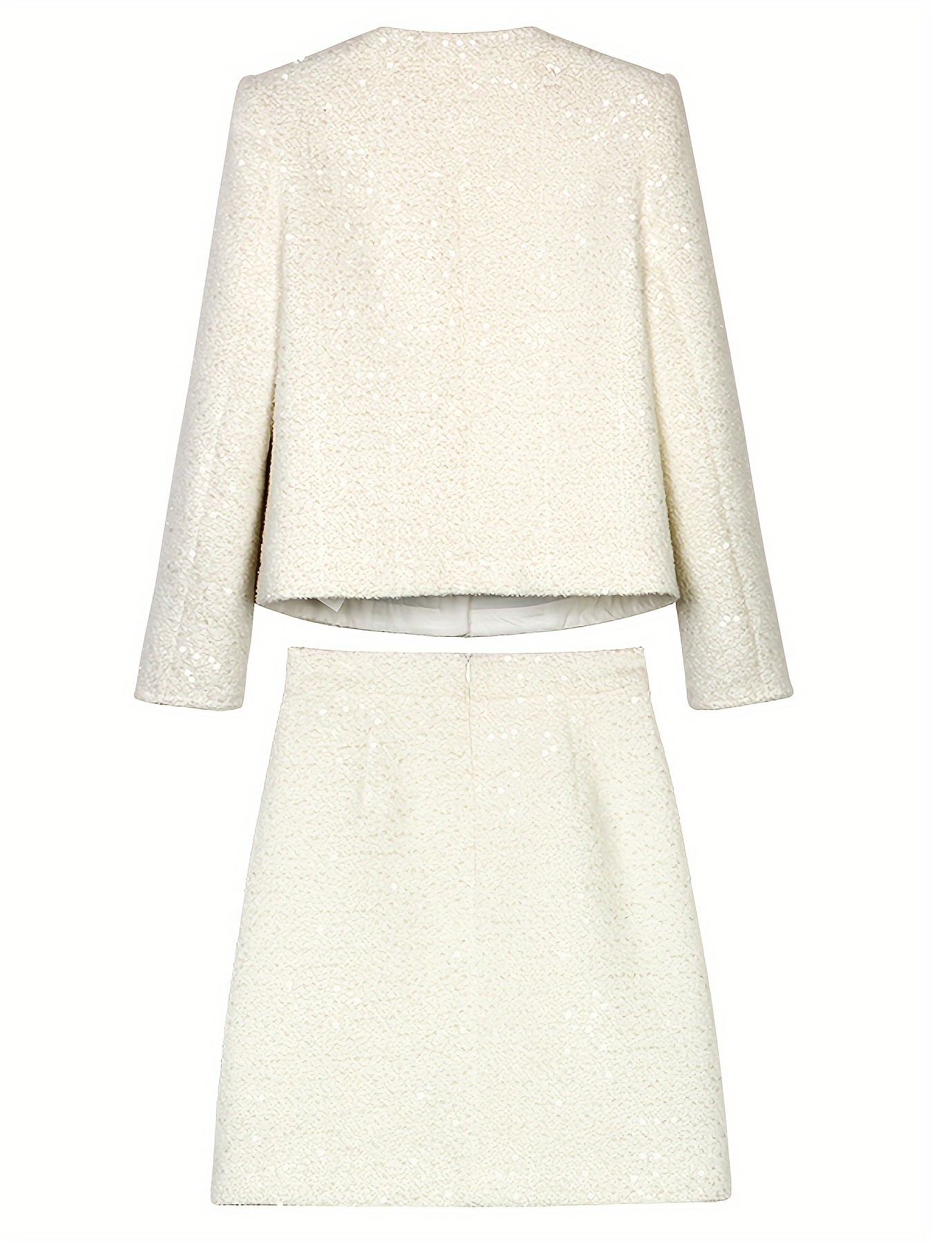 Elegant Sequin & Rhinestone Tweed Jacket and Skirt Set for Women
