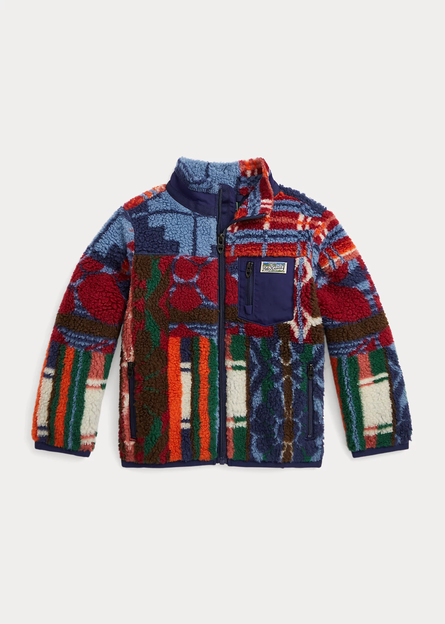 Patchwork-Print Teddy Fleece Jacket