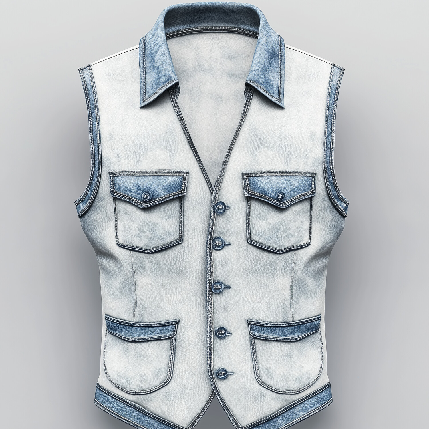 Men's Denim Patchwork Turndown Collar V Neck Single Breasted Flap Pocket Vest