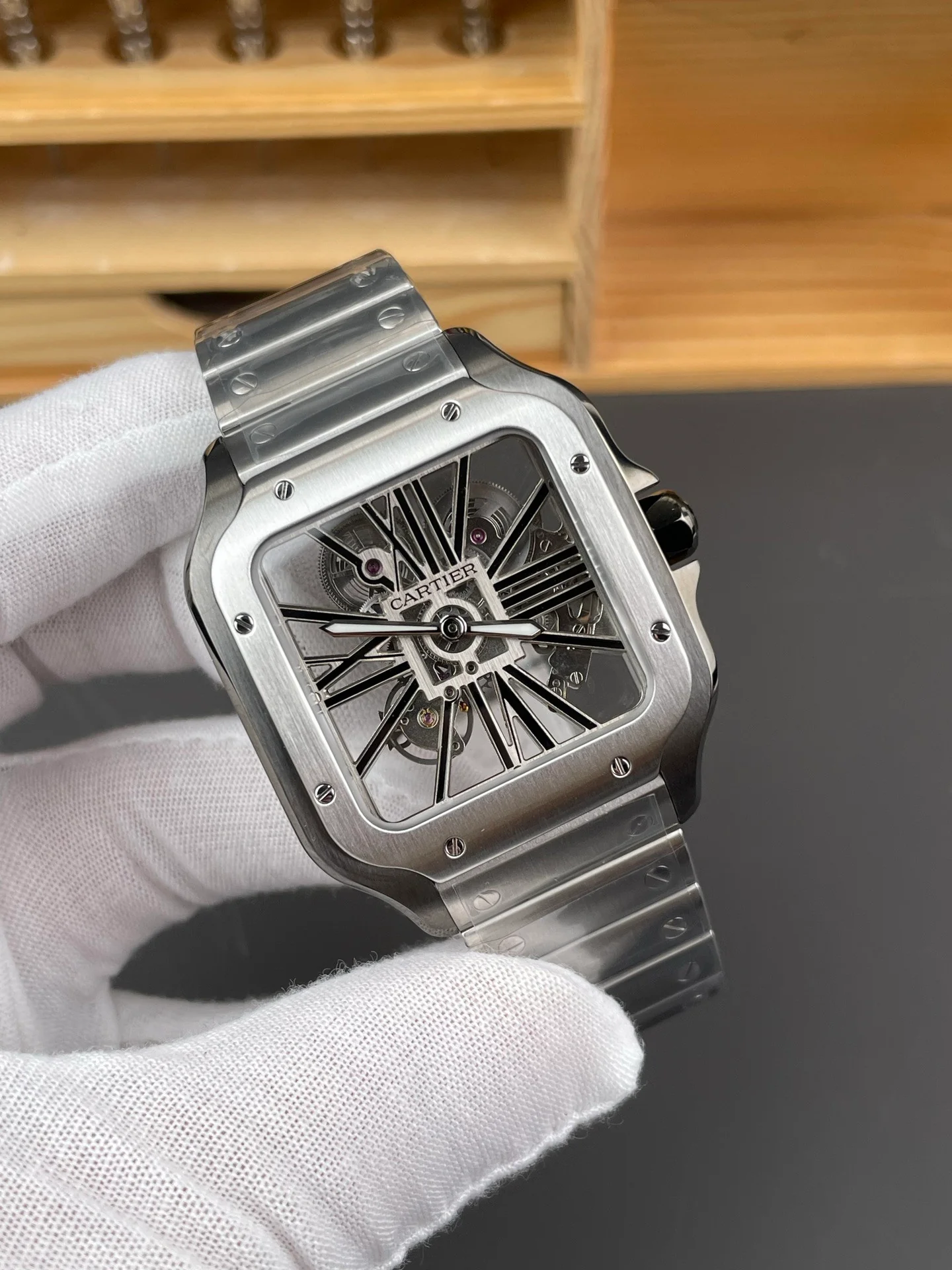Santos de Cartier Skeleton Series Silver Steel