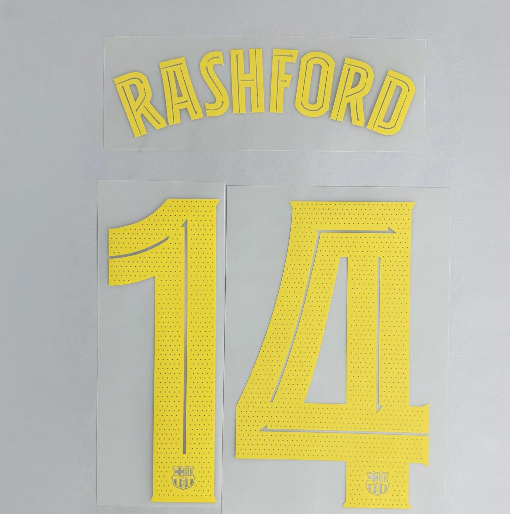 RASHFORD #14 FC Barcelona 2025-26 Home & Fourth Away UCL Football Soccer Name & Number Set