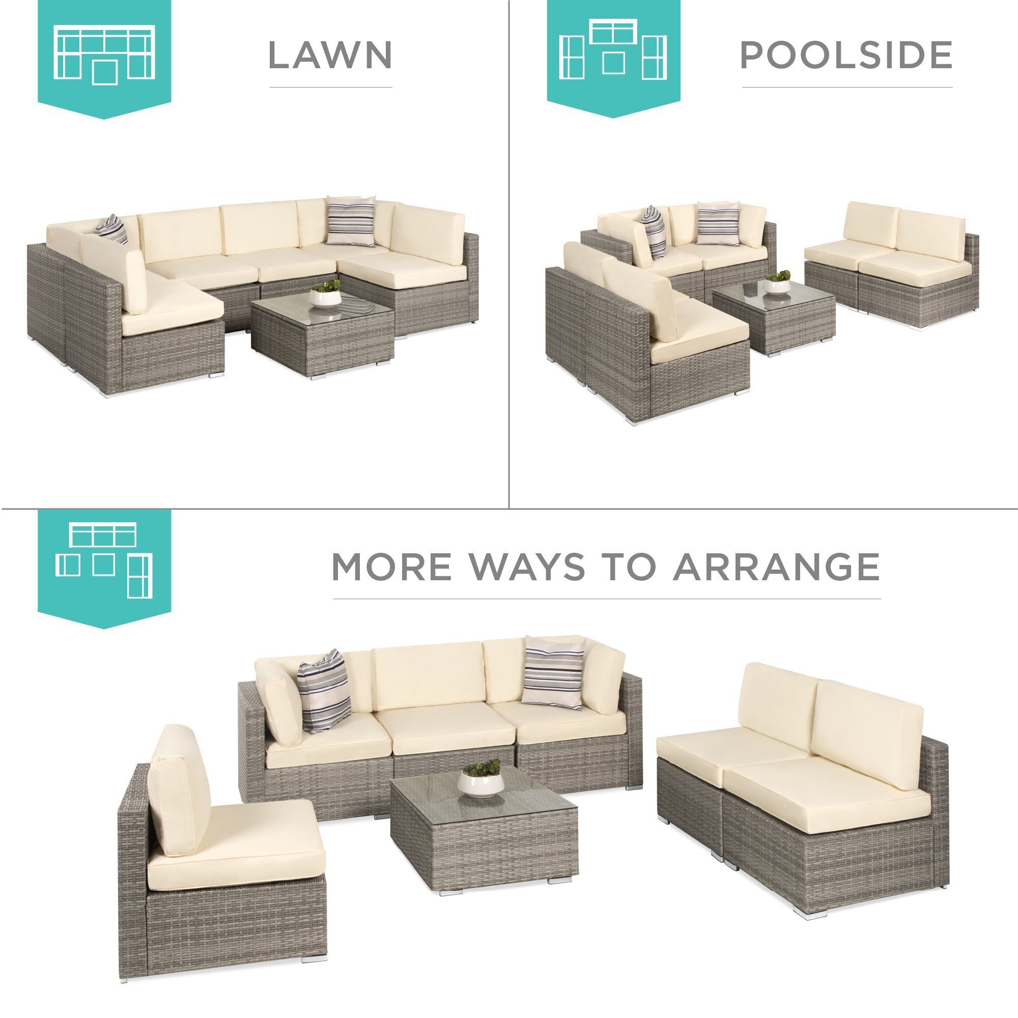 Best Choice Product 7-Piece Modular Outdoor Conversational Furniture Set