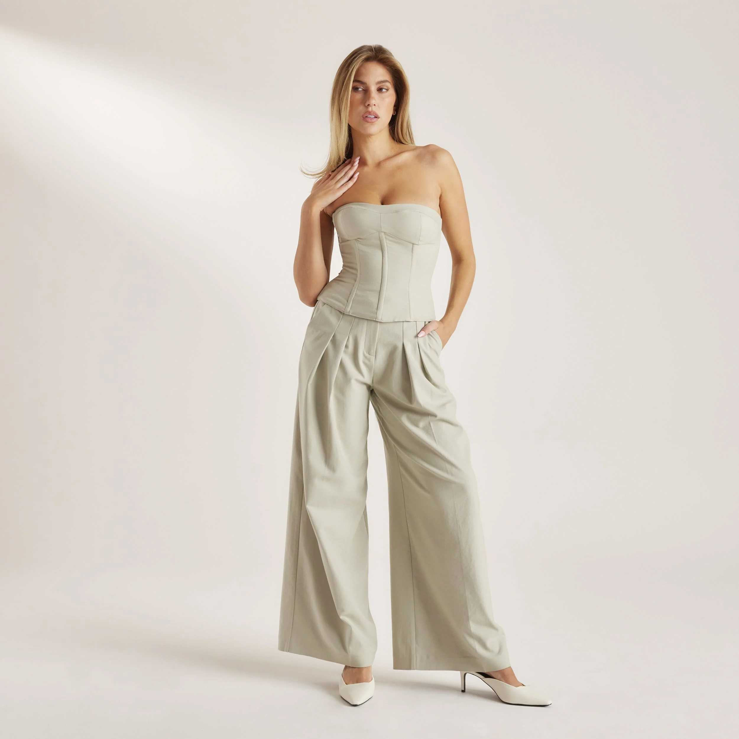 Woven Wide-Leg Pants - Sage