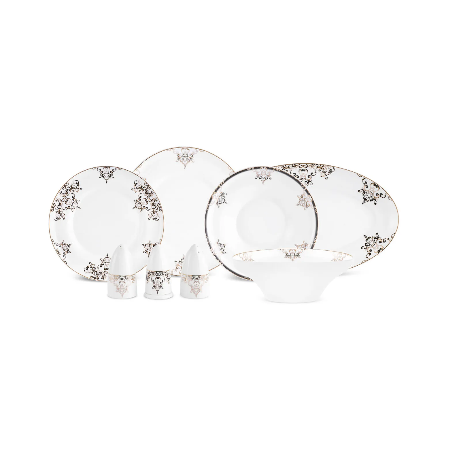 Karaca Stream Bone Andre Service de Table Noir 53 Pièces pour 12 Personnes