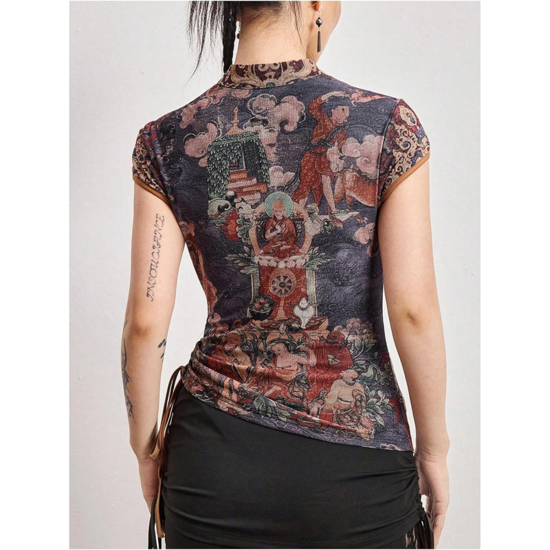 Women's Cut Out Graphic Tee with Drawstring