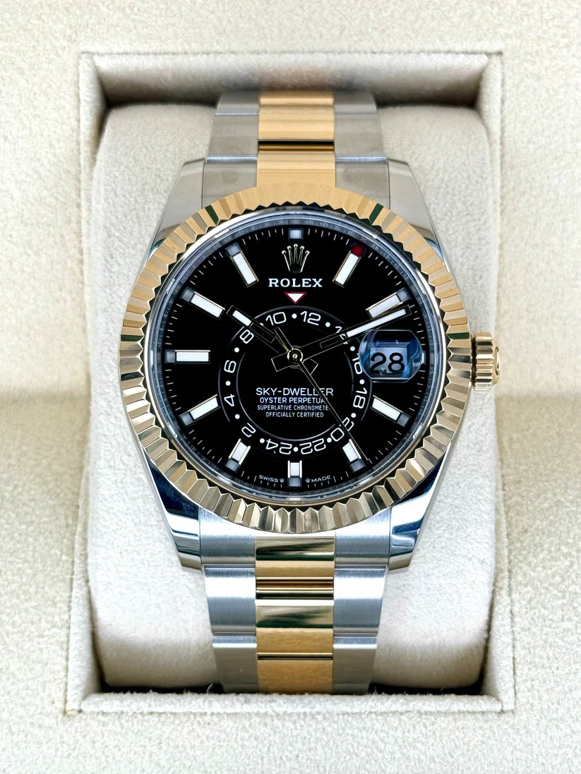 [2026 Mirror Grade]RLX  Sky-Dweller 42mm Two-Tone Yellow Gold Black Dial Oyster - 336933 - New 2025