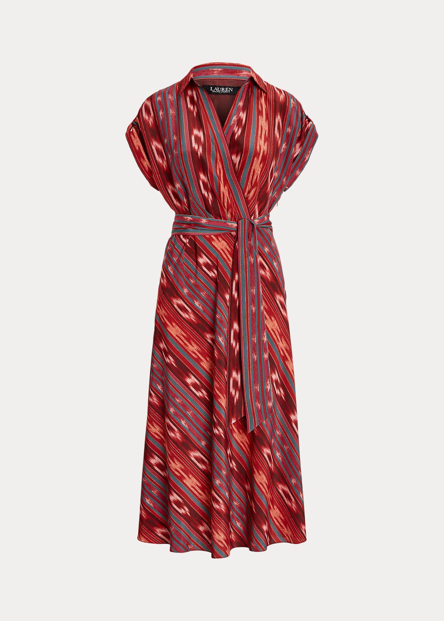 Geo-Stripe Belted Crepe Dress