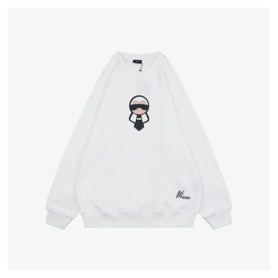 F Karl Lagerfeld Patch Embroidered Crewneck Sweatshirt (Black/White)