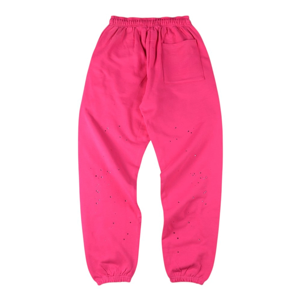Sp5der Pink Rhinestone Logo Sweatpants