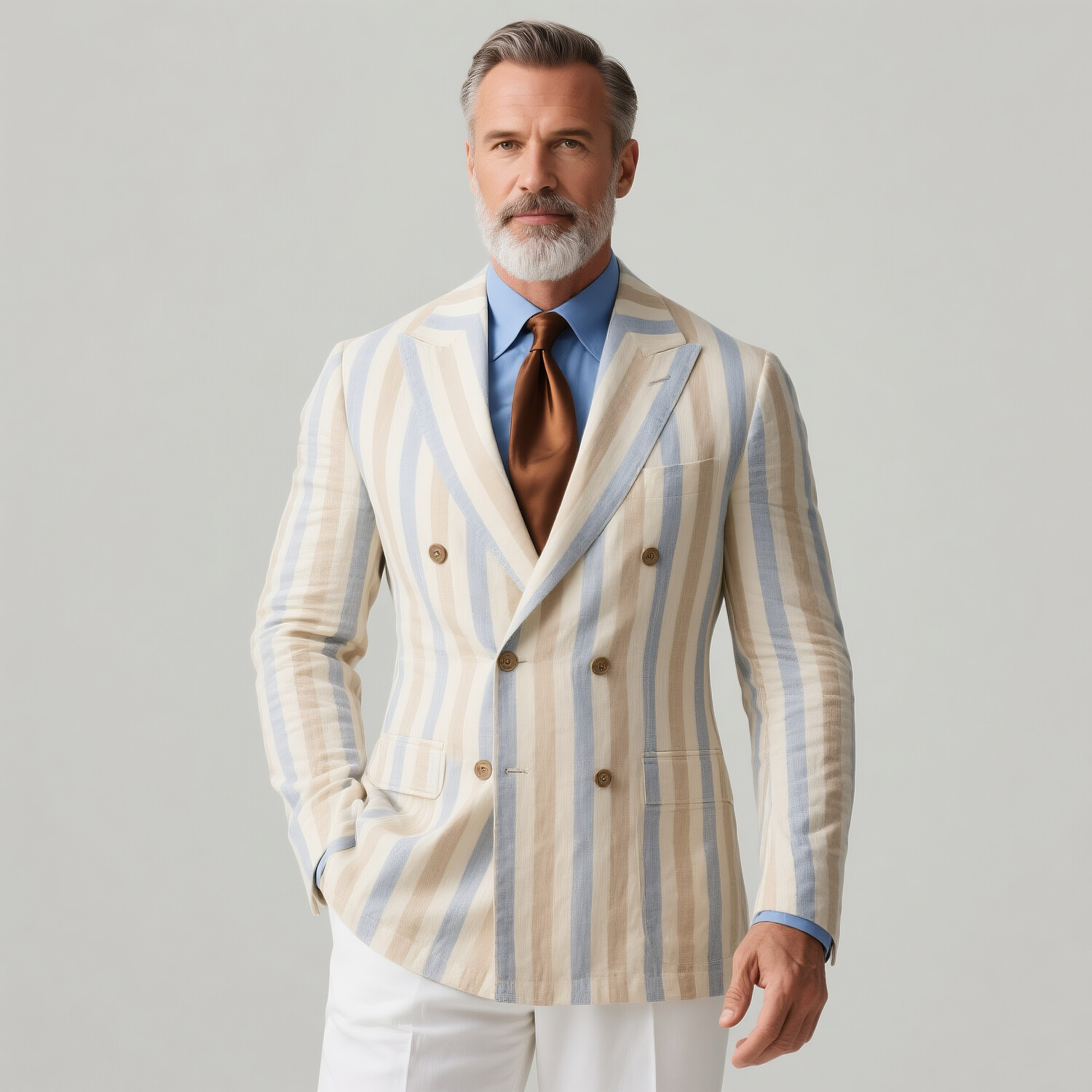 Men's Business Colorblock Striped Peaked Lapel Double Breasted Long Sleeve Blazer