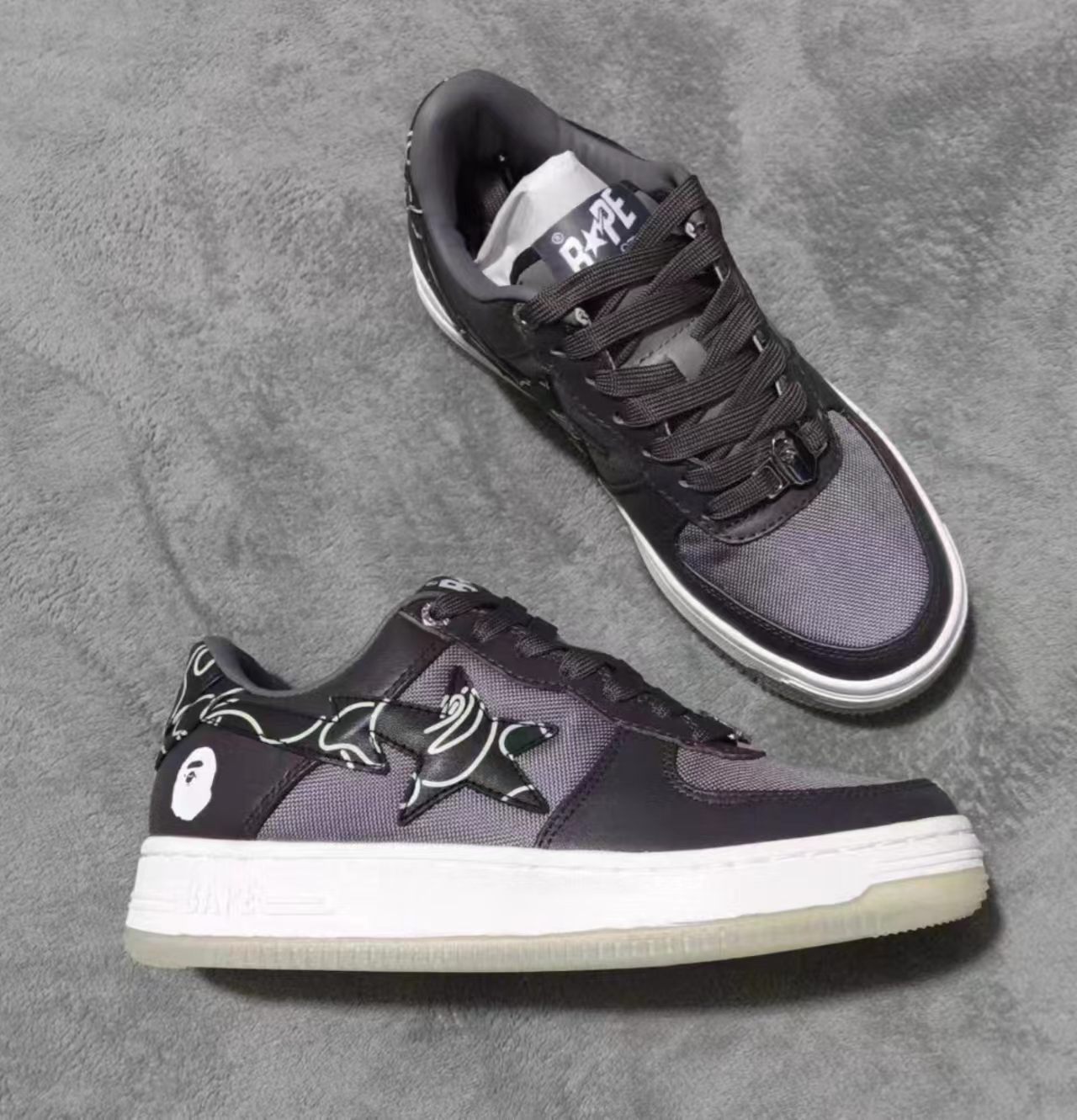 A Bathing Ape Bape Sta Low Dark Grey Glow In The Dark Camo Mesh Leather