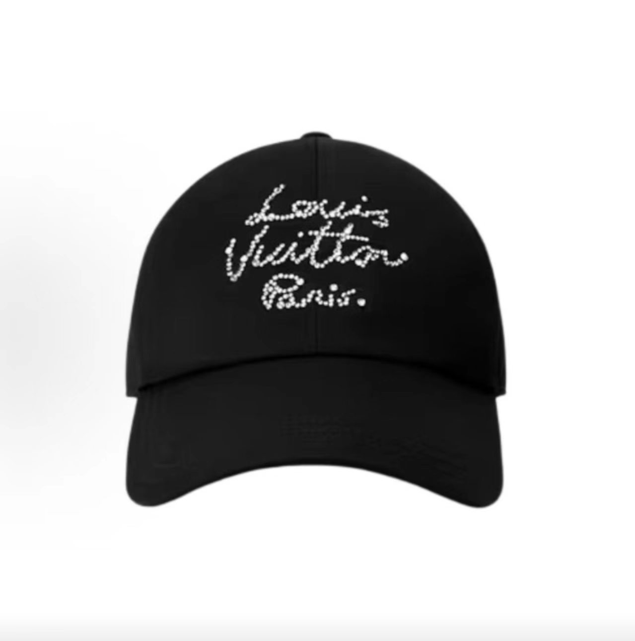 Louis Vuitton Black Rhinestone Script Logo Baseball Cap