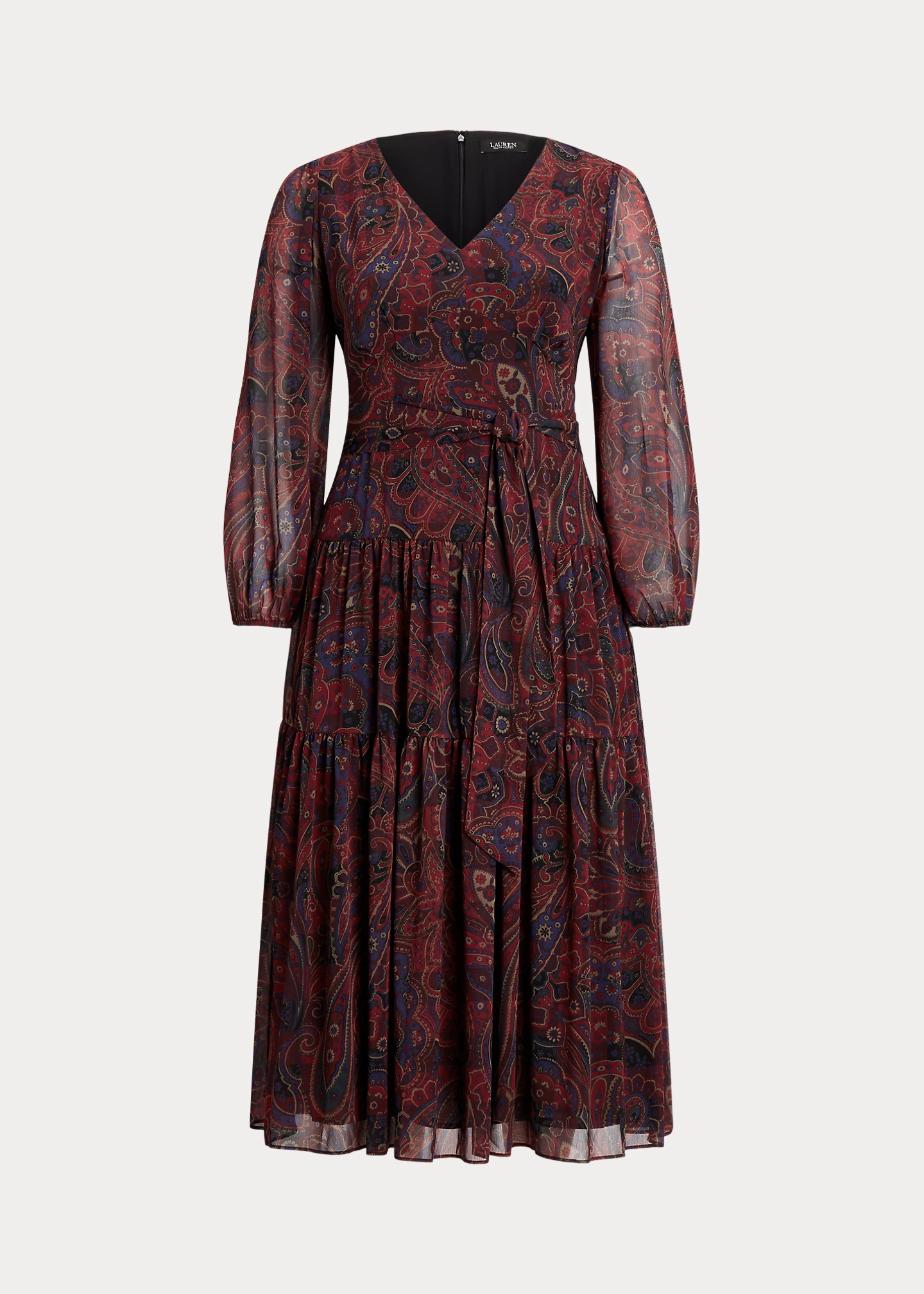 Checked Paisley Belted Georgette Dress