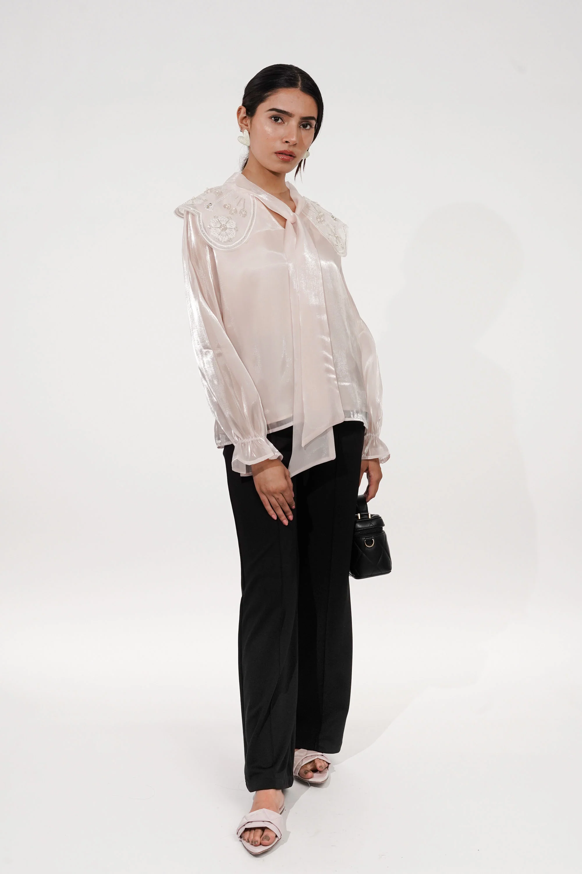 Baby Pink Bertha Pearl Top