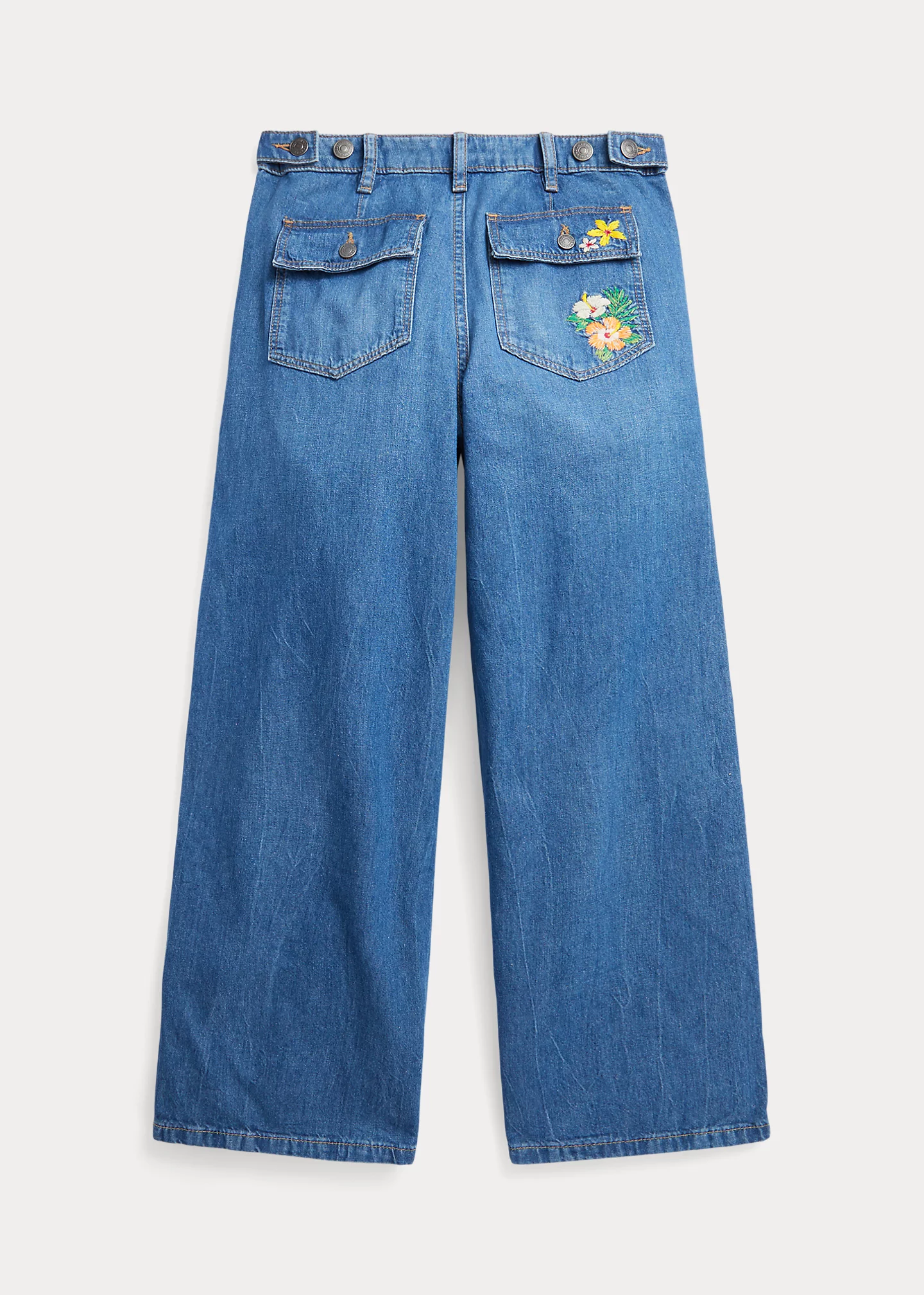 Tropical-Embroidery Wide-Leg Jean