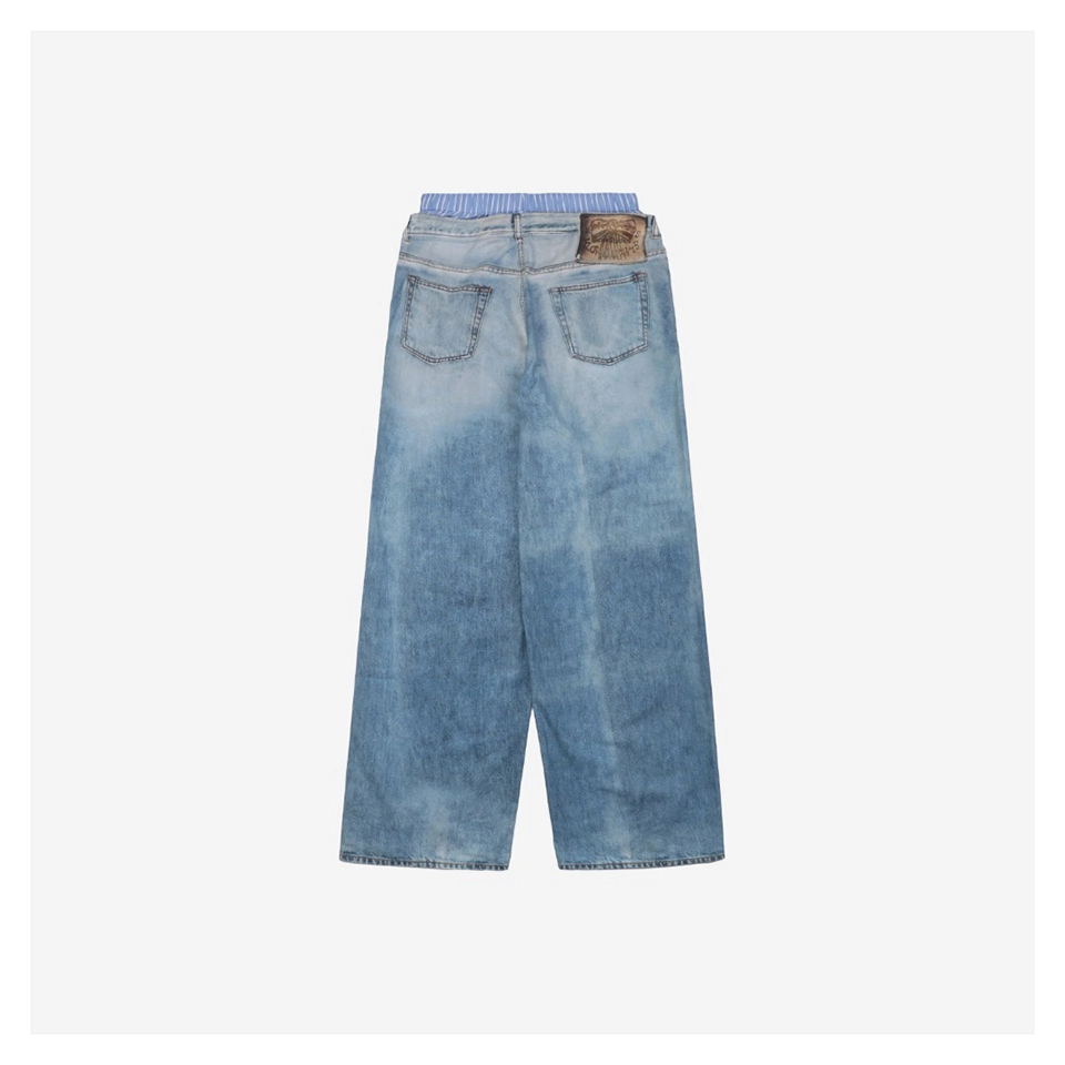 Acne Studios Double-Waist Printed Fake Denim Pants