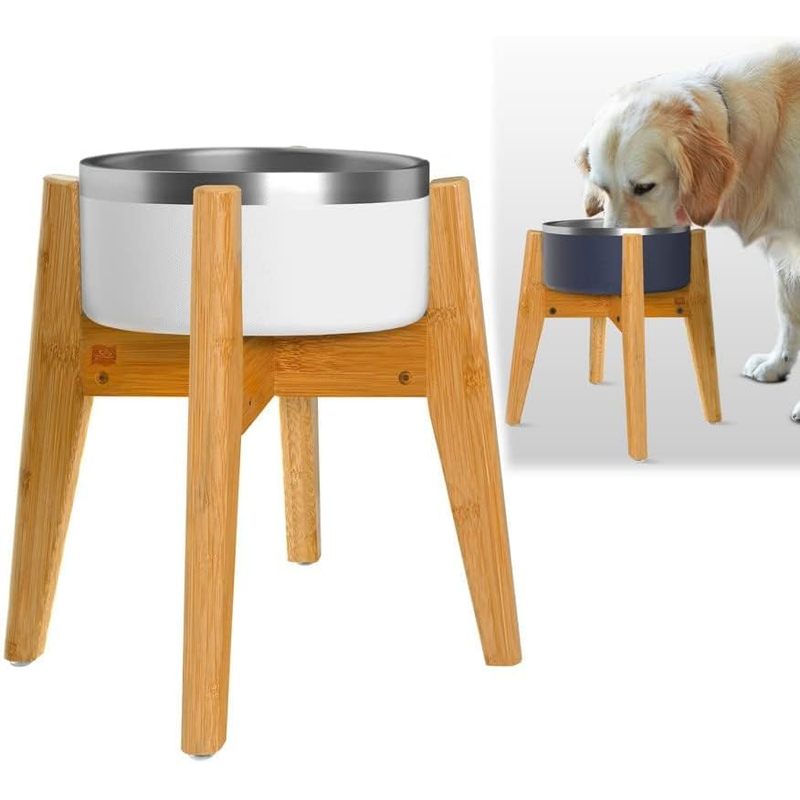 Dog Bowl Stand for Large Dogs - Adjustable, Bamboo