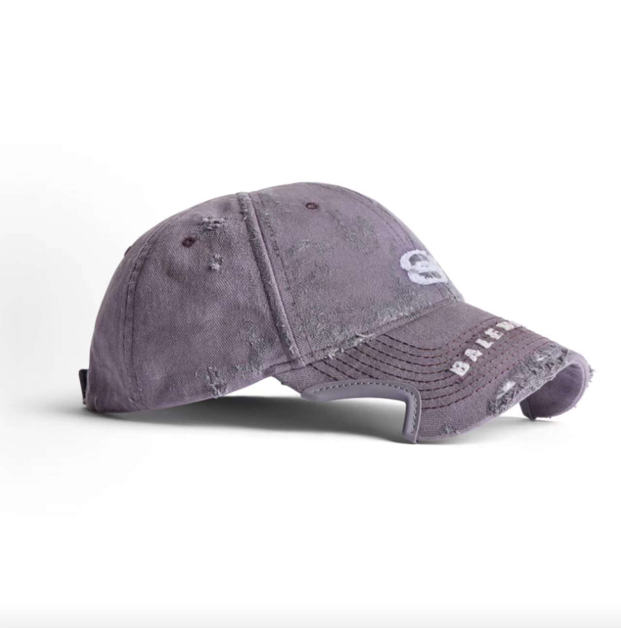 Balenciaga Double B Distressed Purple Printed Baseball Cap