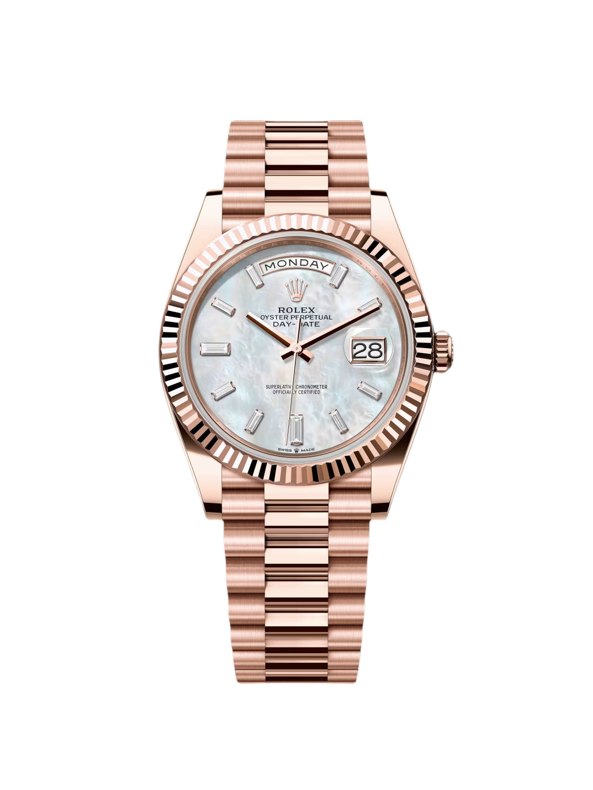 [2026 Mirror Grade]RLX Day-Date President 40mm Everose Gold Mother of Pearl Diamond Baguette Dial - 228235
