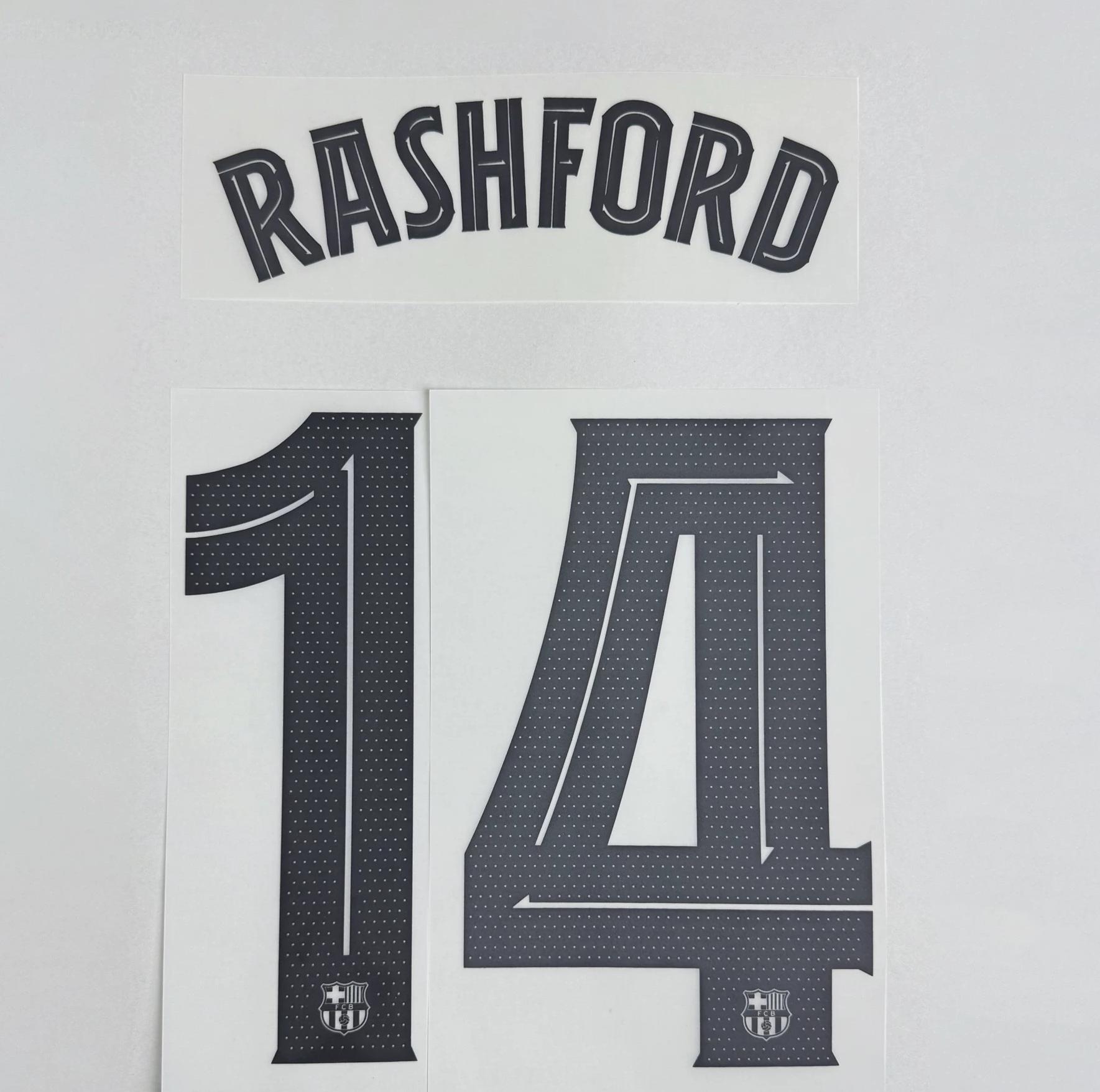 RASHFORD #14 FC Barcelona 2025-26 Away UCL Football Soccer Name & Number Set