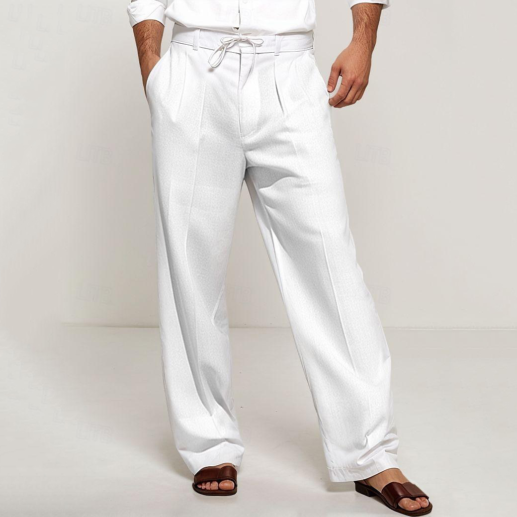 Men's Linen Solid Pocket Straight Pants