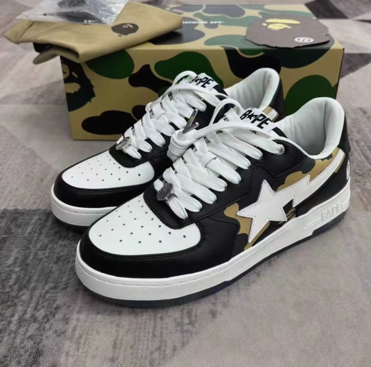A Bathing Ape Bape Sta Low Black Camo Leather
