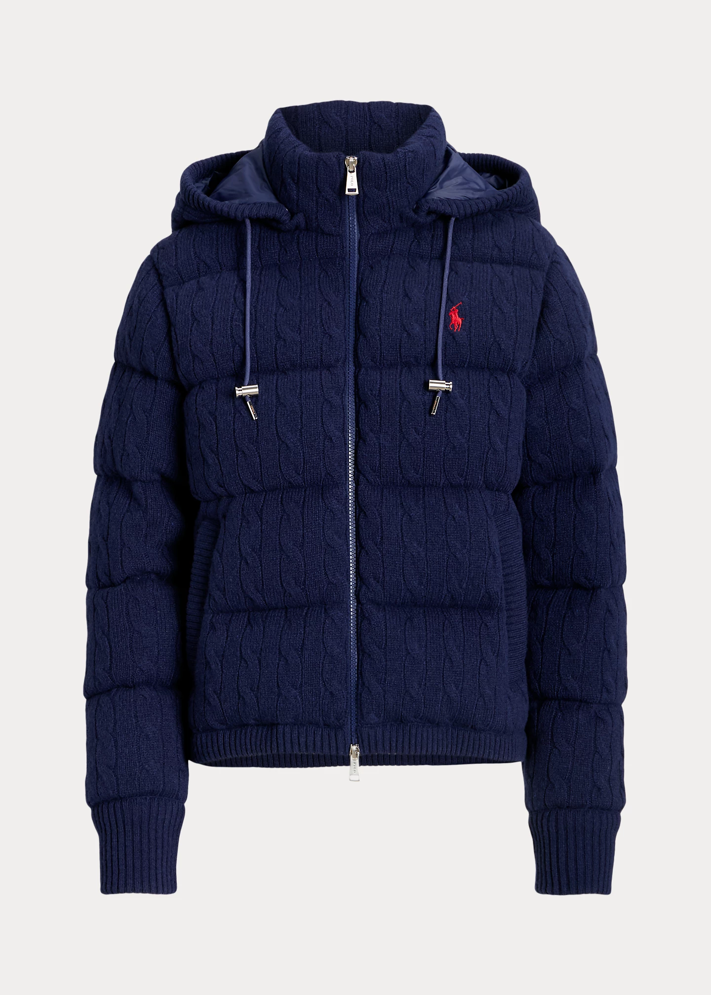 Cable-Knit Hooded Down Coat