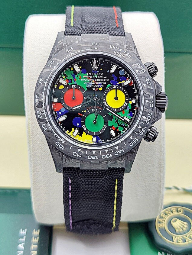 [2026 Mirror Grade]Rolex Daytona DIW Carbon Motley Multicolour Dial  Swiss Replica Watch | Custom Made Limited Edition | 4130 Swiss Movement