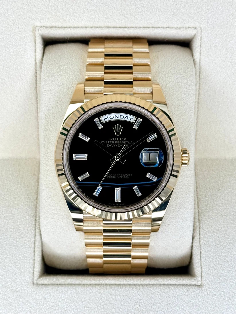 [2026 Mirror Grade]RLX Yellow Gold President Day Date 40mm Onyx Diamond Dial - 228238