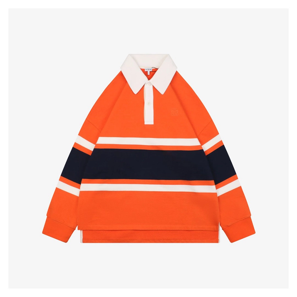 L Color-Block Striped Polo Sweatshirt (Green/Orange)