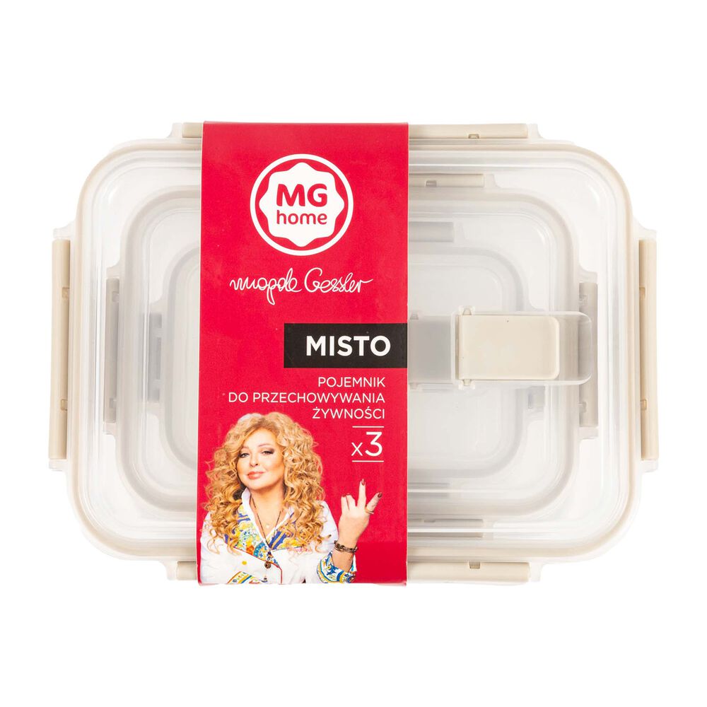 MG HOME Zestaw 3 pojemników na żywność, MG Home Misto, prostokątne, beżowe