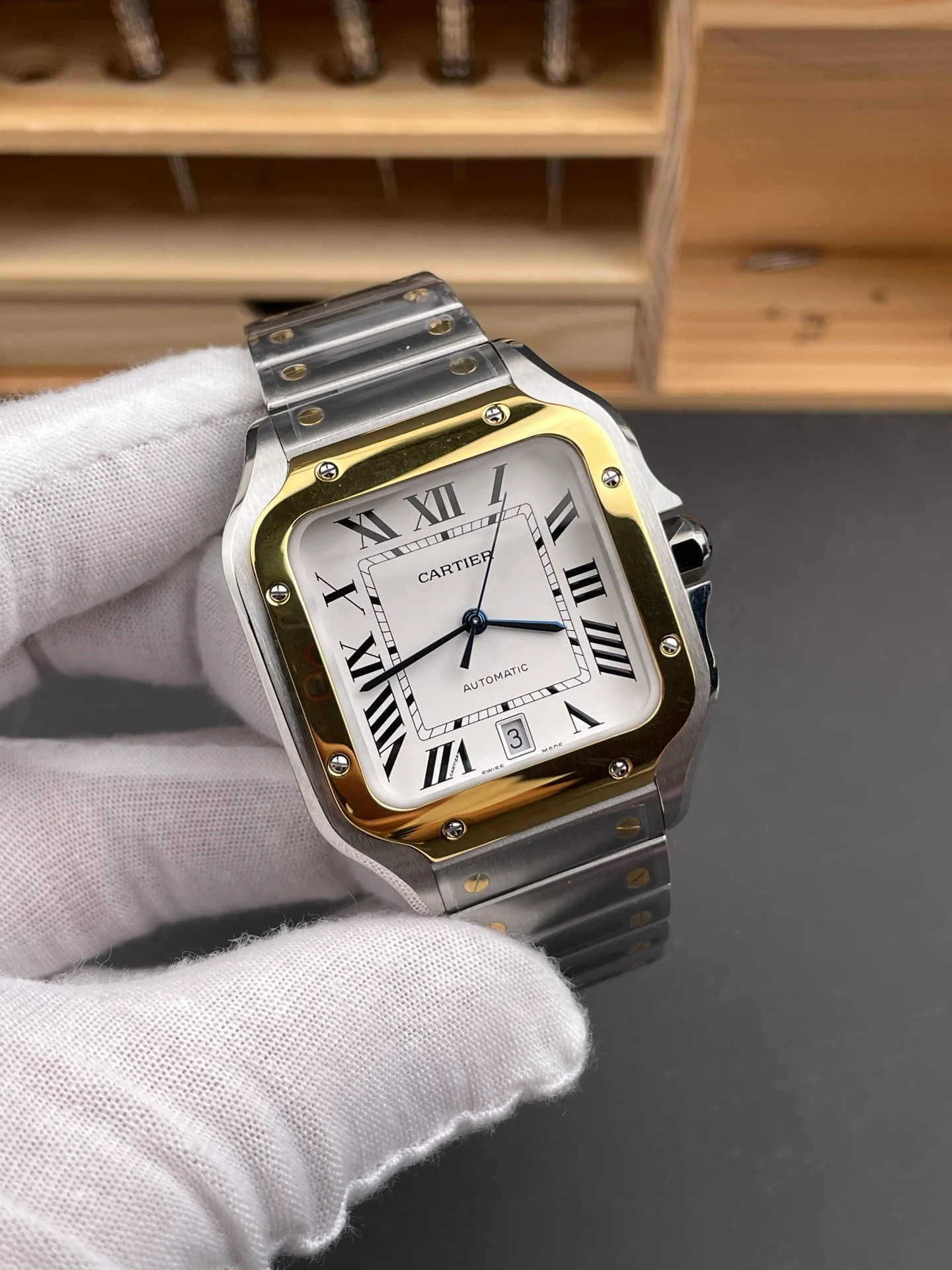 Santos Two-Tone White Dial