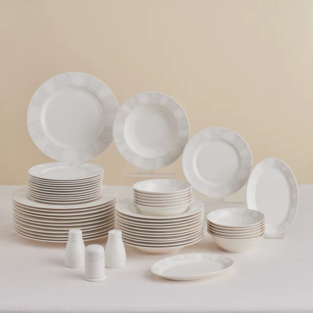 Karaca Forever Bone China New Olio – Service de Table 53 Pièces pour 12 Personnes, Blanc