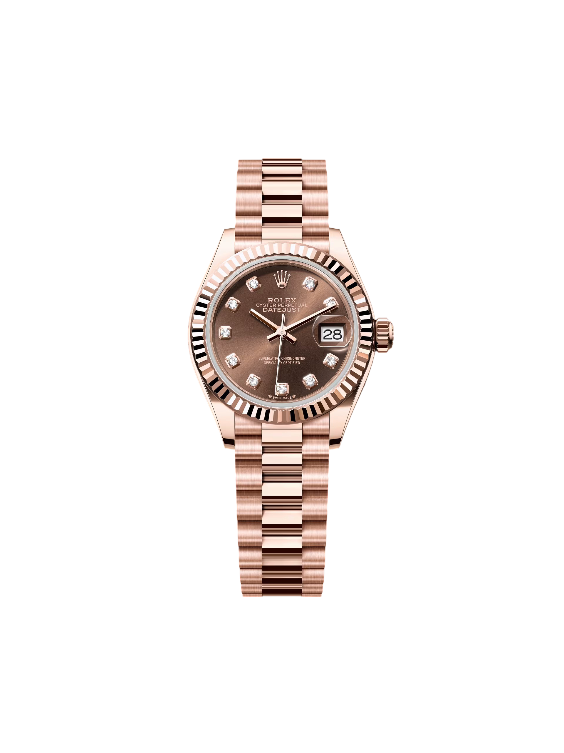 [2026 Mirror Grade]RLX Lady-Datejust 28mm 279175 Chocolate Diamond-Set Dial President Everose Gold