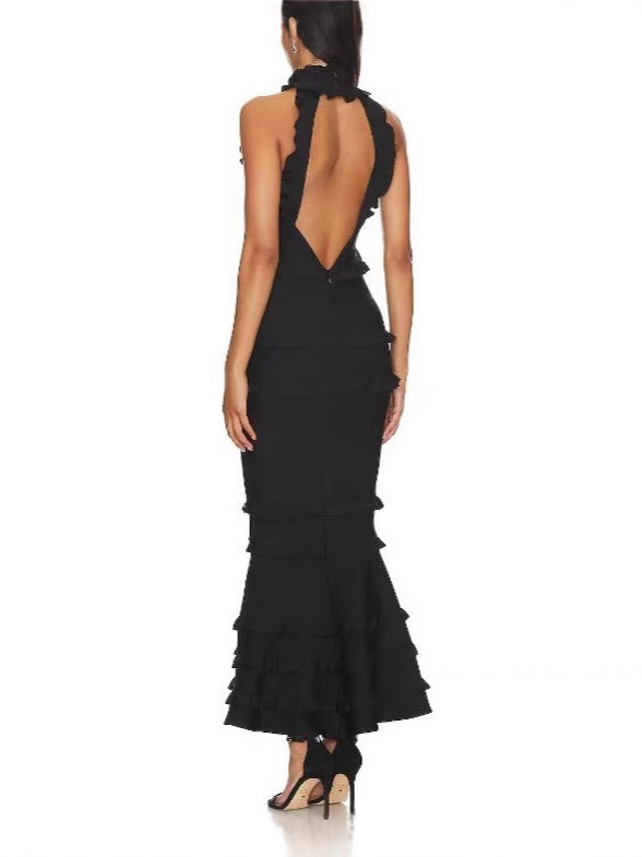 Women's Slim Backless Multi-Layered Bandage Dress – Elegant Bodycon Evening Gown